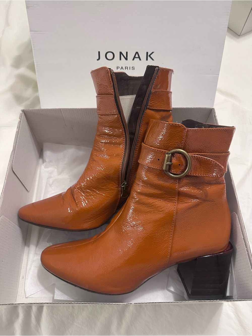 Jonak Paris - Bella Vernis - Leather Ankle Boots in Cognac